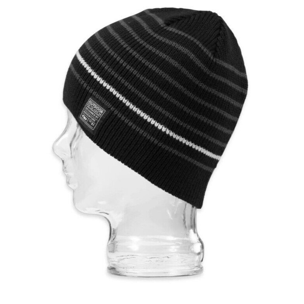 Outdoor Research Gray Stripe Black Wool Blend Beanie Skull Cap Winter Snow One